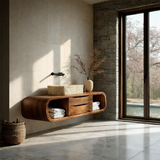 Floating Bathroom Vanity Natural Solid Wood With Curved Frame Storage - Arboriswood - 9