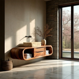 Floating Bathroom Vanity Natural Solid Wood With Curved Frame Storage - Arboriswood