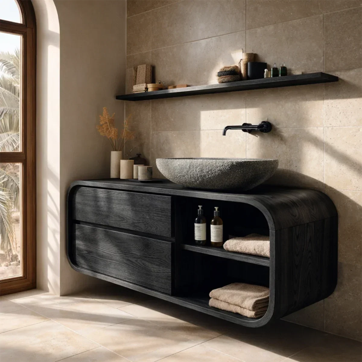 Floating Natural Solid Wood Bathroom Vanity With Curved Frame Design - Arboriswood - 10