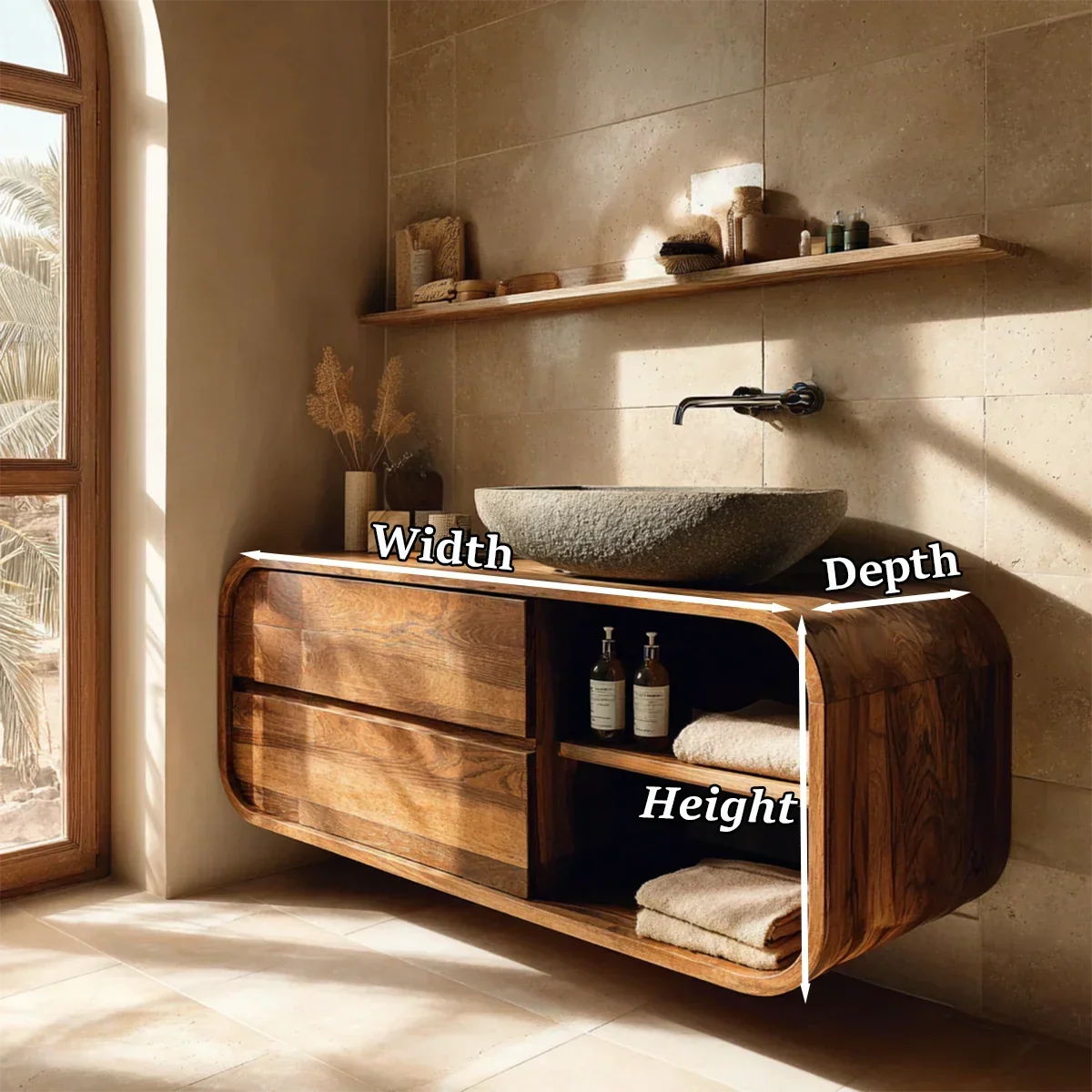 Floating Natural Solid Wood Bathroom Vanity With Curved Frame Design - Arboriswood - 12
