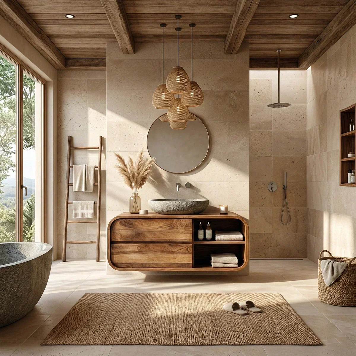 Floating Natural Solid Wood Bathroom Vanity With Curved Frame Design - Arboriswood - 3