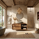 Floating Natural Solid Wood Bathroom Vanity With Curved Frame Design - Arboriswood - 3