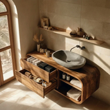 Floating Natural Solid Wood Bathroom Vanity With Curved Frame Design - Arboriswood - 7