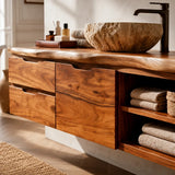 Floating Natural Solid Wood Bathroom Vanity with Drawer Storage – Japandi - Arboriswood - 1