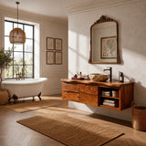 Floating Natural Solid Wood Bathroom Vanity with Drawer Storage – Japandi - Arboriswood - 3