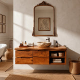 Floating Natural Solid Wood Bathroom Vanity with Drawer Storage – Japandi - Arboriswood - 4