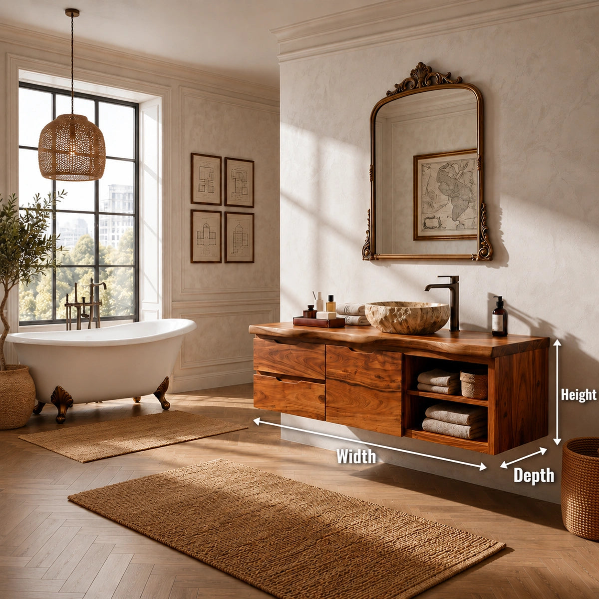 Floating Natural Solid Wood Bathroom Vanity with Drawer Storage – Japandi - Arboriswood - 5