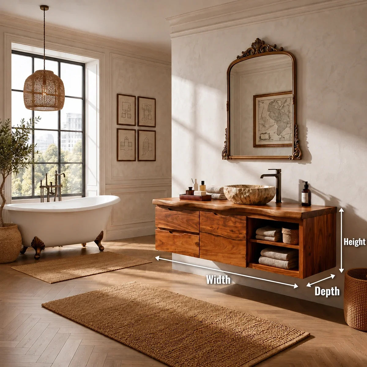 Floating Natural Solid Wood Bathroom Vanity with Drawer Storage – Japandi - Arboriswood - 5
