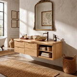 Floating Natural Solid Wood Bathroom Vanity with Drawer Storage – Japandi - Arboriswood - 9
