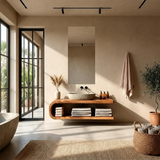 Floating Natural Solid Wood Bathroom Vanity With Open Shelf Storage - Arboriswood - 12