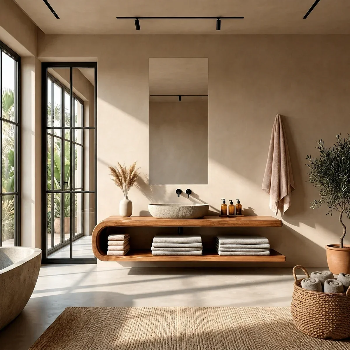 Floating Natural Solid Wood Bathroom Vanity With Open Shelf Storage - Arboriswood - 13