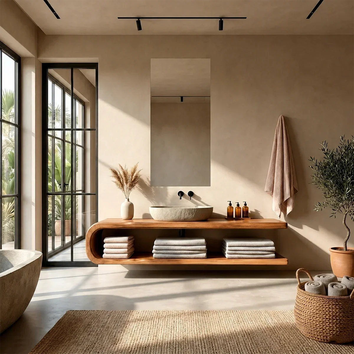 Floating Natural Solid Wood Bathroom Vanity With Open Shelf Storage - Arboriswood - 14