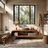 Floating Natural Solid Wood Bathroom Vanity With Open Shelf Storage - Arboriswood - 2