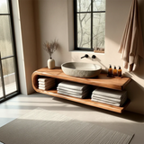Floating Natural Solid Wood Bathroom Vanity With Open Shelf Storage - Arboriswood - 6