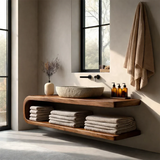 Floating Natural Solid Wood Bathroom Vanity With Open Shelf Storage - Arboriswood - 7