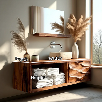 Floating Natural Solid Wood Bathroom Vanity With Sculpted Drawer - ArborisWood - 12