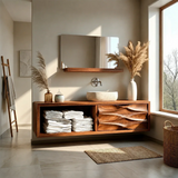 Floating Natural Solid Wood Bathroom Vanity With Sculpted Drawer - Arboriswood - 15