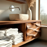 Floating Natural Solid Wood Bathroom Vanity With Sculpted Drawer - Arboriswood - 4