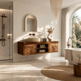 Floating Natural Solid Wood Bathroom Vanity with Wave Carving – Japandi - Arboriswood - 3