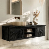 Floating Natural Solid Wood Bathroom Vanity with Wave Carving – Japandi - Arboriswood - 8