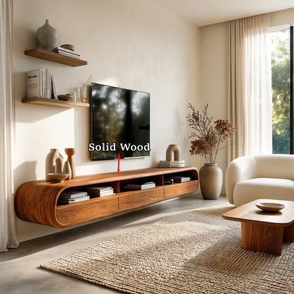 Floating Open Shelf TV Stand Solid Wood Media Console Storage Cabinets - ArborisWood - 10