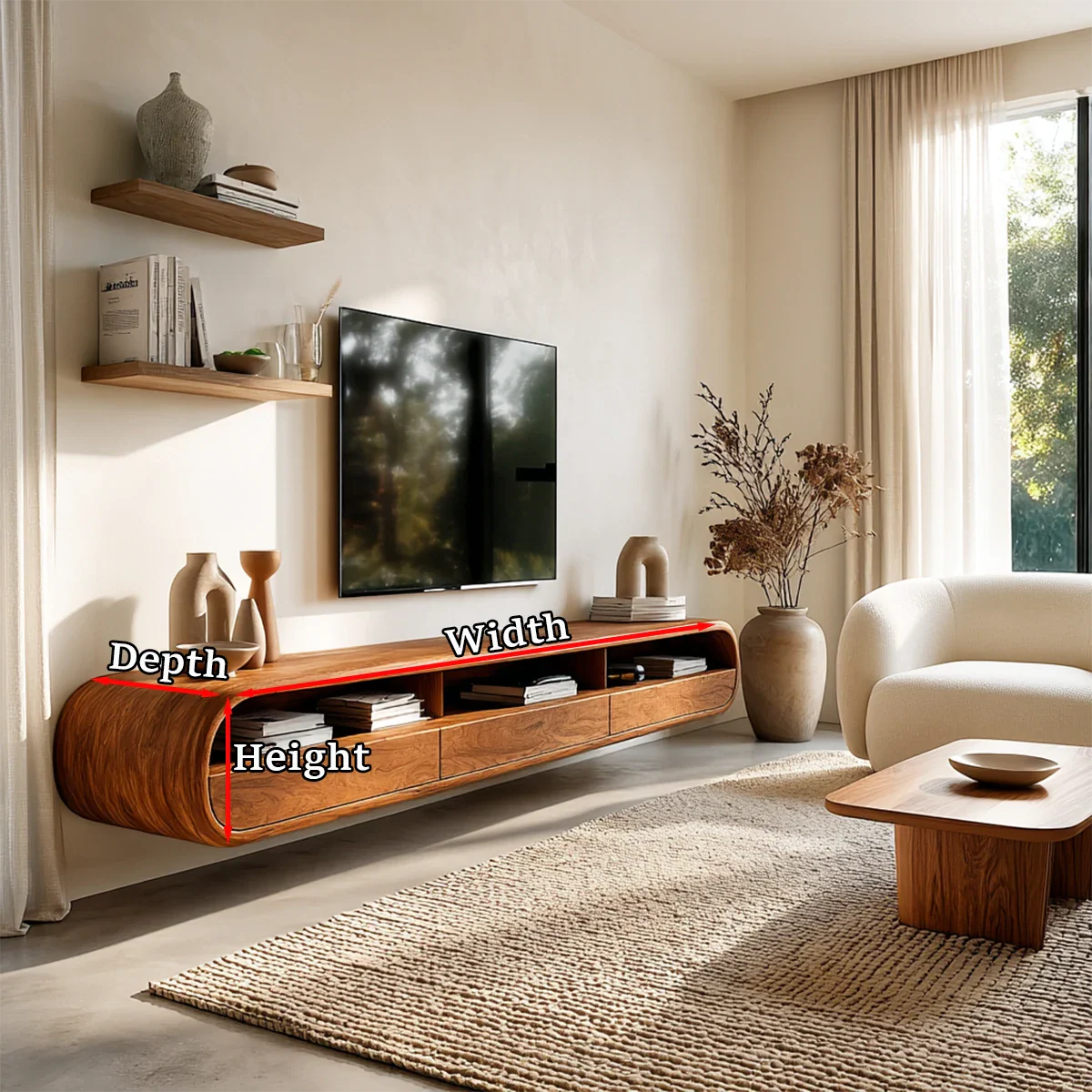 Floating Open Shelf TV Stand Solid Wood Media Console Storage Cabinets - ArborisWood - 11
