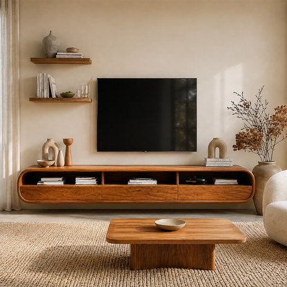 Floating Open Shelf TV Stand Solid Wood Media Console Storage Cabinets - ArborisWood - 15
