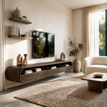 Floating Open Shelf TV Stand Solid Wood Media Console Storage Cabinets - ArborisWood - 7