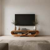 Floating Open Shelf TV Stand Solid Wood Sculptural Media Console - ArborisWood - 13