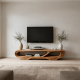 Floating Open Shelf TV Stand Solid Wood Sculptural Media Console - ArborisWood - 14