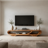Floating Open Shelf TV Stand Solid Wood Sculptural Media Console - ArborisWood - 15