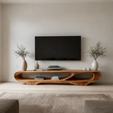 Floating Open Shelf TV Stand Solid Wood Sculptural Media Console - ArborisWood - 16