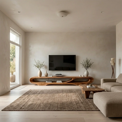Floating Open Shelf TV Stand Solid Wood Sculptural Media Console - ArborisWood - 2