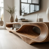 Floating Open Shelf TV Stand Solid Wood Sculptural Media Console - ArborisWood - 5