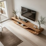 Floating Open Shelf TV Stand Solid Wood Sculptural Media Console - ArborisWood - 7