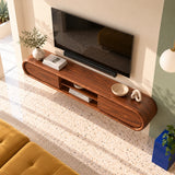 Contemporary entertainment unit in natural solid wood with clean floating design