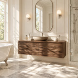 Architectural bathroom cabinet in natural solid wood with smooth front detailing