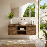 Floating Solid Wood Bathroom Vanity With Four Drawers and Open Storage - Arboriswood - 13