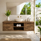 Floating Solid Wood Bathroom Vanity With Four Drawers and Open Storage - Arboriswood - 14