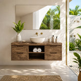 Floating Solid Wood Bathroom Vanity With Four Drawers and Open Storage - Arboriswood - 3