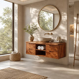 Floating Solid Wood Bathroom Vanity With Four Drawers and Open Storage - Arboriswood - 7