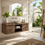 Floating Solid Wood Bathroom Vanity With Four Drawers and Open Storage - Arboriswood