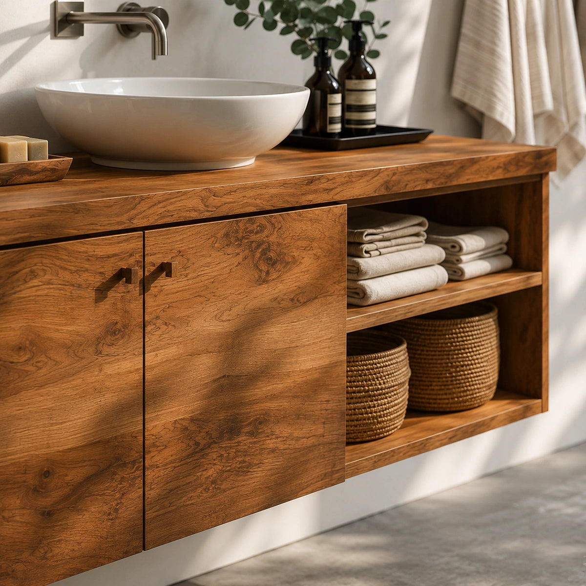 Floating Solid Wood Bathroom Vanity with Open Storage – Minimalist - Arboriswood - 1