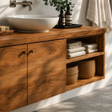 Floating Solid Wood Bathroom Vanity with Open Storage – Minimalist - Arboriswood - 1