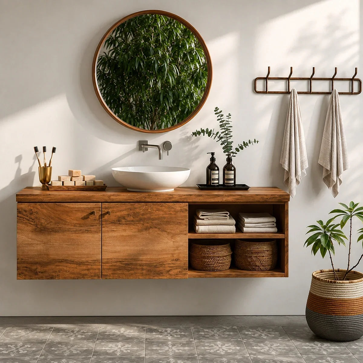 Floating Solid Wood Bathroom Vanity with Open Storage – Minimalist - Arboriswood - 3