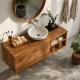 Floating Solid Wood Bathroom Vanity with Open Storage – Minimalist - Arboriswood - 4