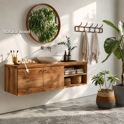 Floating Solid Wood Bathroom Vanity with Open Storage – Minimalist - Arboriswood - 6