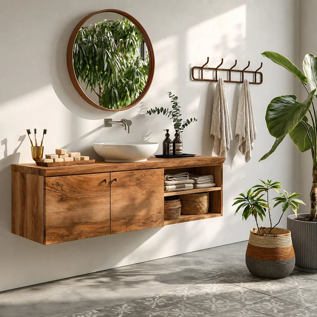 Floating Solid Wood Bathroom Vanity with Open Storage – Minimalist - Arboriswood - 7