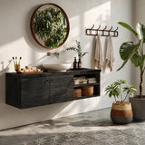Floating Solid Wood Bathroom Vanity with Open Storage – Minimalist - Arboriswood - 8