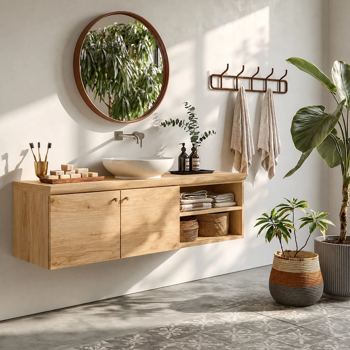 Floating Solid Wood Bathroom Vanity with Open Storage – Minimalist - Arboriswood - 9